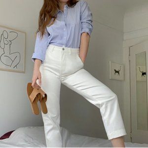 Everlane Women's Cropped Straight Leg Jeans, White, 28 inch